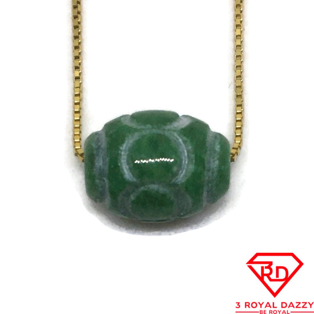 Oval Bead Green Jade Pendant With Free Chain